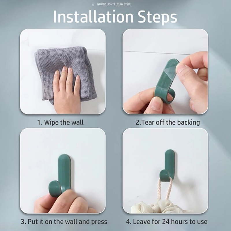 1/2/6 ชิ้น หรูหรา พื้นผิวเรียบ ตะขอ ห้องครัว ห้องน้ํา ประตู ด้านหลัง ที่แขวนผ้า นอร์ดิก รูปตัว J ตะขอกาวในตัว อเนกประสงค์ ตะขอติดผนัง - รูปที่ 6