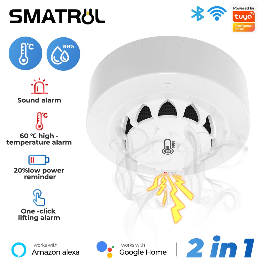 Smatrul Tuya เครื่องตรวจจับควันอัจฉริยะ Wifi 80db รองรับอุณหภูมิ และความชื้น สําหรับ Alexa Google Home Smart Life