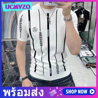 เสื้อยืดแขนสั้นลําลอง คอกลม เข้ารูป ระดับไฮเอนด์ สไตล์เกาหลี และยุโรป แฟชั่นสําหรับผู้ชาย