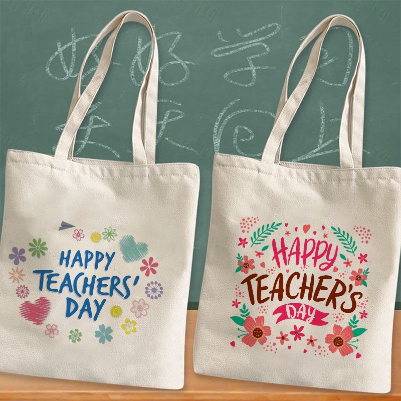 กระเป๋าช้อปปิ้ง พิมพ์ลาย Happy Teacher's Day เหมาะกับของขวัญวันครู สําหรับผู้หญิง