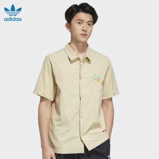 Adidas Originals เสื้อยืดแขนสั้นลําลอง คอปก ปักลายโลโก้ไฟ สําหรับผู้ชาย HM8040