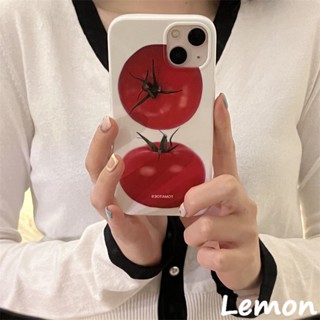 Lemon - เคสโทรศัพท์มือถือ แบบนิ่ม ลายมะเขือเทศ มันวาว สีขาว สไตล์เกาหลี สําหรับ 14pro 14promax 13 13pro 13promax 11 12 12pro 12promax XR XSMAX