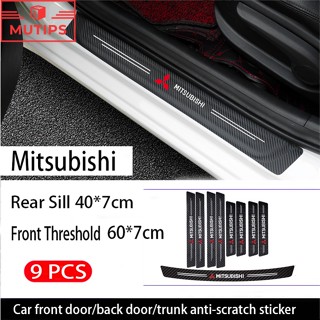 Mitsubishi สติกเกอร์คาร์บอนไฟเบอร์ ป้องกันรอยขีดข่วน กันลื่น สําหรับ Kuda Lancer Pajero Xpander Mirage Outlander Attrage 9 ชิ้น