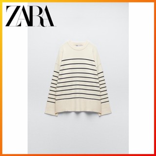 Zara ฤดูใบไม้ร่วงใหม่ผู้หญิงแขนยาวคอกลมลายเสื้อกันหนาว