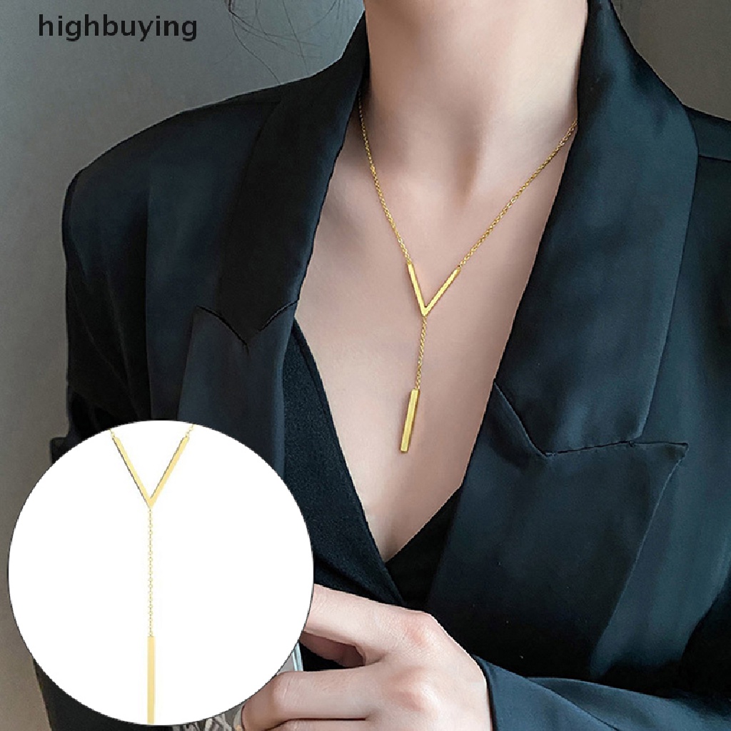 [highbuying] สร้อยคอโซ่ สเตนเลส รูปตัว V ยาว เซ็กซี่ กระดูกไหปลาร้า ผู้หญิง และเด็กผู้หญิง สเตนเลส สีทอง สร้อยคอโซ่ เครื่องประดับ ปาร์ตี้ สินค้าใหม่