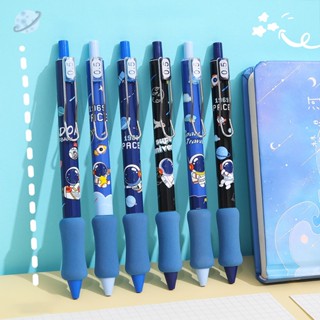 ปากกาหมึกเจล 0.5 มม. ลายการ์ตูนนักบินอวกาศน่ารัก ST Nib สีดํา ด้ามจับนิ่ม ยืดหดได้ อุปกรณ์เครื่องเขียนนักเรียน