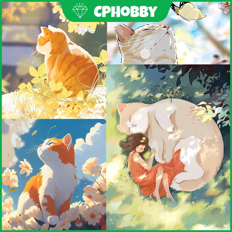 [CP] ชุดงานจิตรกรรมเม็ดบีด ทรงเพชรกลม รูปการ์ตูนแมวน่ารัก 5D แฮนด์เมด สําหรับตกแต่งผนังบ้าน DIY