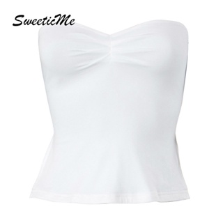 Sweeticme ใหม่ เสื้อท็อปลําลอง เข้ารูป สีพื้น เซ็กซี่ แฟชั่นสําหรับสตรี 2023