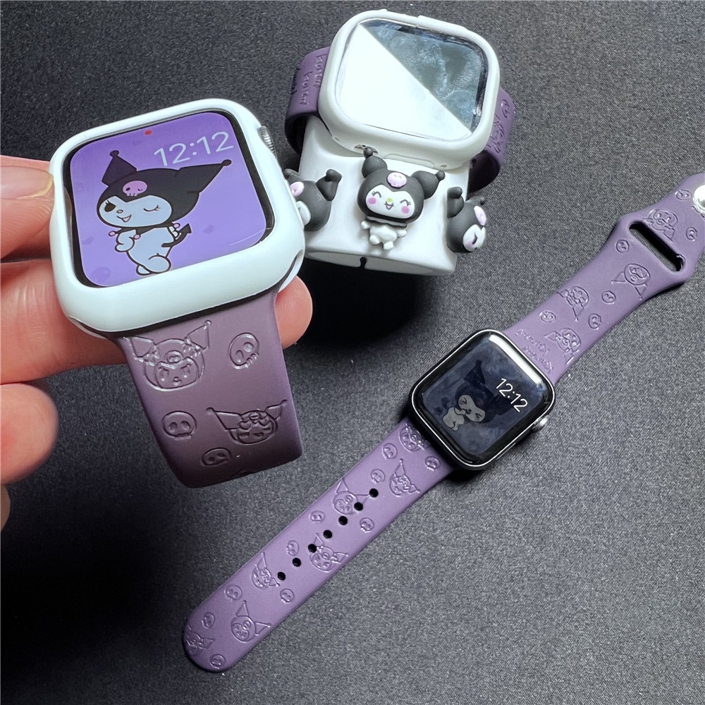 ใช้งานร่วมกับนาฬิกา Ultra 49 มม.Creative 3D นูน KUROMI สายรัดซิลิโคน + TPU กรณี สําหรับ iWatch S10 9 8 7 SE 6 5 4 3 2 1 (49 มม.45 มม.44 มม.42 มม.41 มม.40 มม.38 มม.) สายนาฬิกา - รูปที่ 3