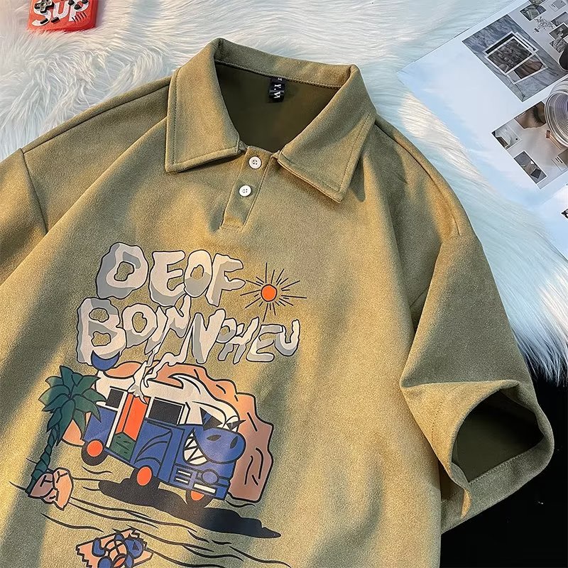 เสื้อโปโล แขนห้าส่วน พิมพ์ลาย เข้ากับทุกการแต่งกาย แบบเรียบง่าย แฟชั่นฤดูร้อน สําหรับผู้ชาย