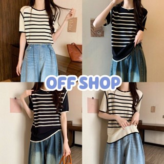 OFF SHOP พร้อมส่ง (OFF-29045-3) เสื้อไหมพรมแขนสั้นคอกลม สีพื้น่ารักใส่ได้ทุกวัน  -C