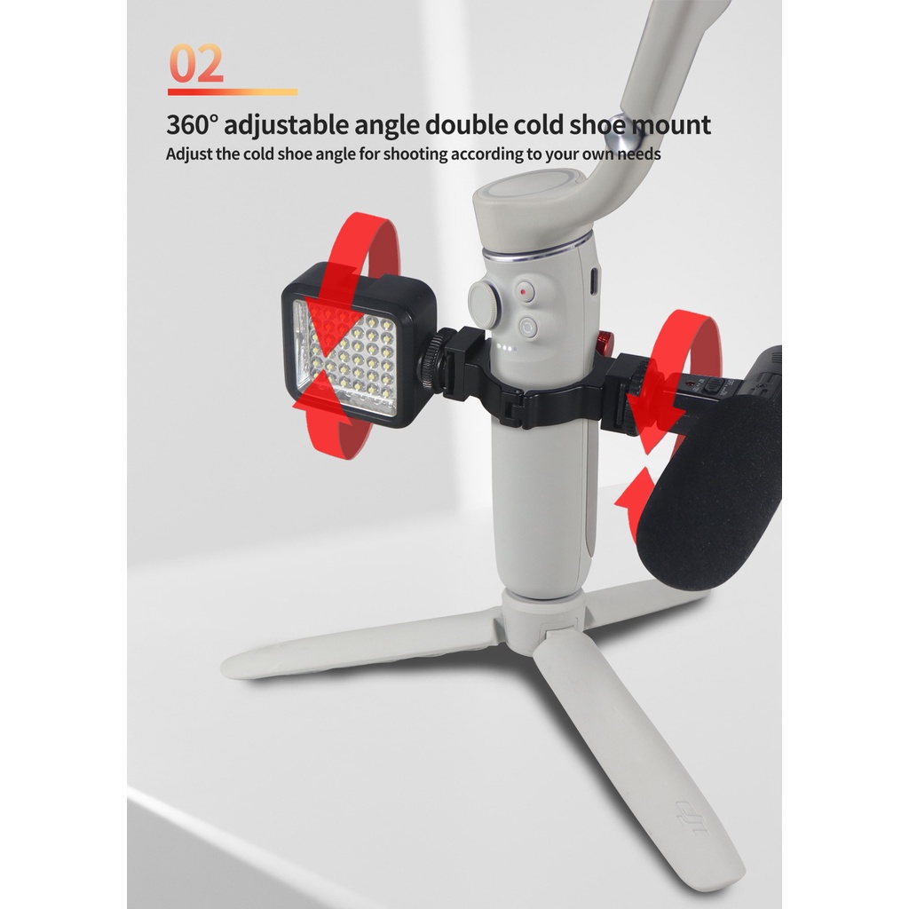Xt-xinte มือถือ Gimbal Stabilizer แหวน Clamp Mount W/รองเท้าเย็นสําหรับ DJI OSMO มือถือ OM5 OM6 Osmo7 ไมโครโฟน LED Light Monitor สําหรับ Facebook สดหรือยิง