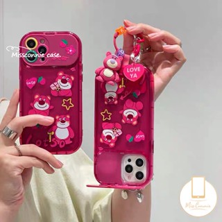 เคสโทรศัพท์มือถือแบบนิ่ม กันกระแทก ลายการ์ตูนหมีสตรอเบอร์รี่น่ารัก สีแดงกุหลาบ พร้อมกระจกแต่งหน้า สําหรับ Y12 Y20 Y12i Y17 Y11 Y20s Y12S Y20i Y15 Y20s G Y11s Y20A Y12A Y91C Y1S Y20G Y30G