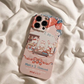 เคสโทรศัพท์มือถือแบบแข็ง ลายกระต่ายสตรอเบอร์รี่ สีชมพู สําหรับ Apple 14pro 13promax 12 11 x