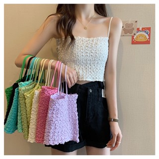 DODO*แฟชั่นผู้หญิงใหม่พร้อมส่ง!! เสื้อสายเดี่ยว สีซัมเมอร์ผ้าย่น ผ้านิ่มใส่สบาย (32081)