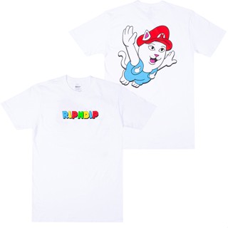 เสื้อยืดแขนสั้น พิมพ์ลายแมว ripndip ripndip สีขาว แฟชั่นฤดูร้อน สไตล์อเมริกัน สําหรับผู้ชาย และผู้หญิง