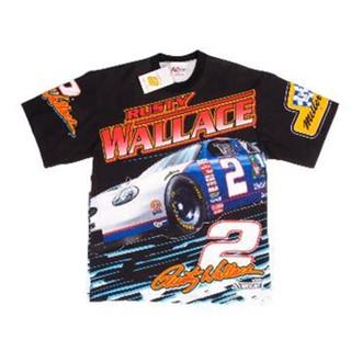 เสื้อยืดคอกลม แขนสั้น พิมพ์ลาย VINTAGE DEADSTOCK ALL OVER PRINT NASCAR RUSTY WALLACE 1996 Sublimation Tshirt Baju Microfiber Jersi