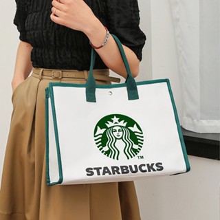 Starbucks กระเป๋าช้อปปิ้ง ทรงโท้ท จุของได้เยอะ ลายดาว แฟชั่นสําหรับสตรี 2023