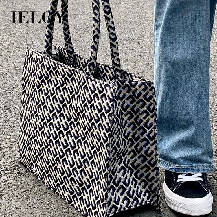 Ielgy กระเป๋าผ้าใบหญิง 2 Jacquard แบบพกพาใต้วงแขนกระเป๋า Retro นักเรียนขนาดใหญ่ความจุไหล่กระเป๋า
