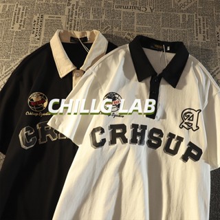 CHILLG LAB เสื้อโปโลผู้ชายแขนห้าจุดอินเทรนด์มาตรฐานญี่ปุ่นฮาราจูกุ 2023 เยาวชนที่นิยมขี้เกียจฤดูร้อนใหม่ทุกเทรนด์