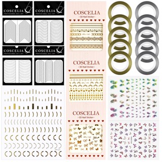Coscelia ชุดสติกเกอร์ติดเล็บ สไตล์ฝรั่งเศส สําหรับตกแต่งเล็บเจล