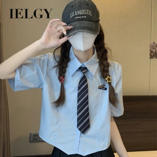 IELGY เสื้อโปโล คอปก แขนสั้น ทรงหลวม สไตล์วิทยาลัย สําหรับผู้หญิง