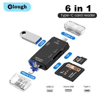 Elough 6 in 1 อะแดปเตอร์การ์ดรีดเดอร์ OTG Type C Micro USB Pen Drive TF SD USB2.0 อเนกประสงค์