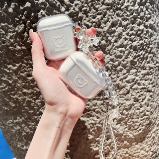 เคสหูฟังบลูทูธไร้สาย TPU ใส แบบนิ่ม ลายหมี พร้อมจี้ห้อย สําหรับ Airpods pro 1 2 3 pro2