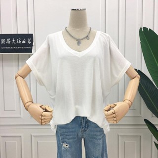 【50-150 กก.】เสื้อยืดแขนสั้น คอวี ผ้าเรยอน โอเวอร์ไซซ์ สําหรับผู้หญิง C10688