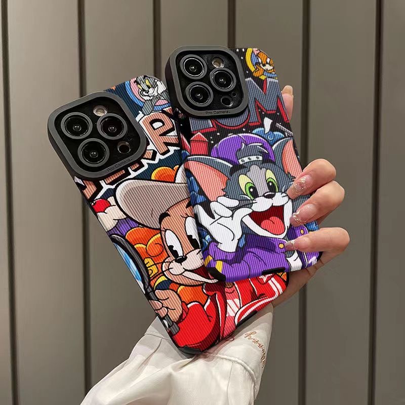 เคสสําหรับ Iphone 11Pro MAX 14 PRO MAX 11 12/6/7/8/plus XR Xmax/15/16promax การ์ตูนแมวและเมาส์เคสโทรศัพท์รวมทุกอย่าง lambskin กันกระแทกปกอ่อน