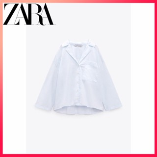 Zara ใหม่ เสื้อเชิ้ต ผ้าฝ้าย สไตล์ชุดนอน สําหรับผู้หญิง