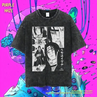 HOT QG เสื้อยืด ขนาดใหญ่ พิมพ์ลาย Haze Uchiha Itachi สีม่วง | หินล้างทําความสะอาด | เสื้อยืด ลายการ์ตูนนารูโตะ | เสื้อยื