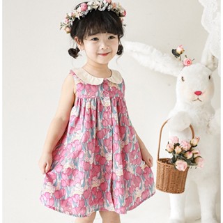 [Do Re Mi] เดรสกันแดดลายดอกไม้สีชมพูหวานของเด็กผู้หญิง