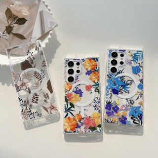 เคส Samsung Galaxy S23 S23Ultra S22Ultra S22+ โทรศัพท์มือถือแบบแข็ง ใส ลายดอกไม้ หรูหรา สําหรับ