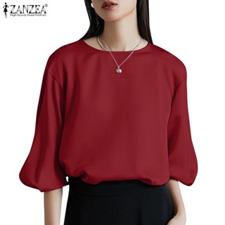 Zanzea เสื้อเบลาส์ลําลอง คอกลม แขนพัฟ สีพื้น สไตล์เกาหลี สําหรับผู้หญิง