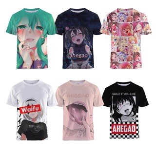 เสื้อยืดแขนสั้น พิมพ์ลาย Ahegao Hentai 3 มิติ สําหรับผู้ชาย