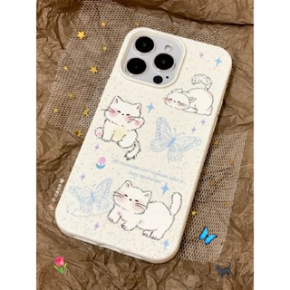 เคสโทรศัพท์มือถือนิ่ม กันกระแทก ลายผีเสื้อ แมวน่ารัก ย่อยสลายได้ สําหรับ iPhone 14promax 13 12 11 xs 12promax 14plus xsmax 7 8 11 12