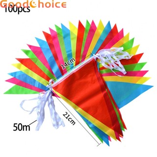 【Good】Triangle Flags 100 Flags 50 Meters Banner Pennant Easily Cleaned Large 14*21CM【Ready Stock】