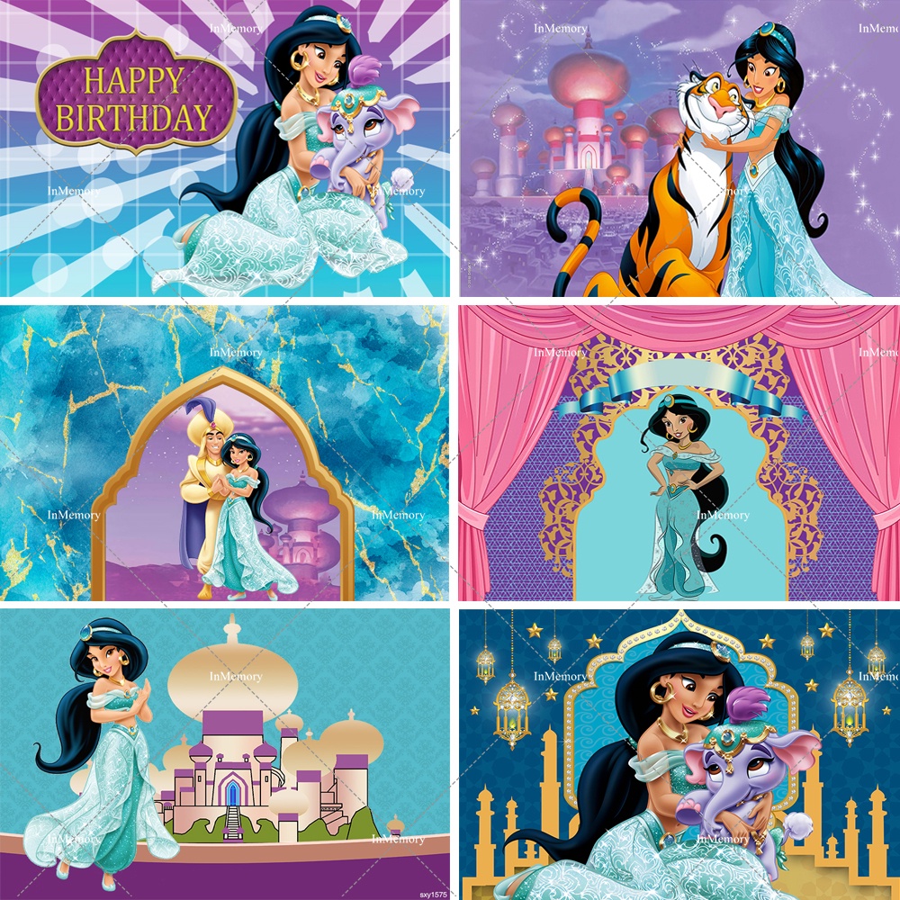 Aladdin Princess Jasmine Scene Studio Elephant Tiger Girls Birthday Party Photograp พื้นหลังโต๊ะของห