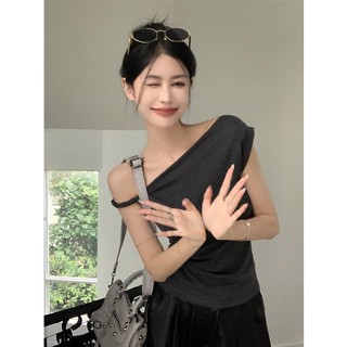 เสื้อยืดแขนสั้น ทรงไม่สมมาตร สําหรับเด็กผู้หญิง