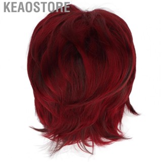 Keaostore Synthetic Women Short Hair  Curl Thick Cosplay Wig Red Adjustable for Celebrities