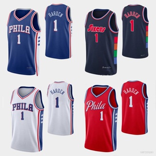 เสื้อกีฬาบาสเก็ตบอลแขนกุด ลายทีม James Harden Philadelphia 76ers No.1 ระบายอากาศได้ดี