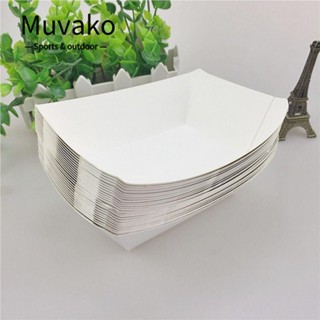 MUVAKO ถาดกระดาษใส่อาหาร สีขาว เป็นมิตรกับสิ่งแวดล้อม สําหรับฮอตดอกทาโก้ ขนมขบเคี้ยว 100 ชิ้น