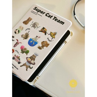For เคสไอแพด Rotatable Holder with Pen Slot Ins Super Cat Team Tablet Case For iPad mini 6 / iPad Pro 5 / Air5 Air 4 / 10 / 9 Aesthetic Ins Newest Fashion Korean Style Retro Classic Cute Cartoon Couple Shockproof Protective TPU Cover Shell