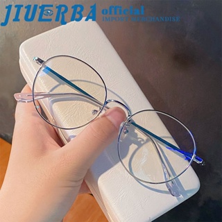 JIUERBA แว่นตาสายตาสั้น กรอบโลหะ ทรงกลม ป้องกันรังสี ป้องกันแสงสีฟ้า สไตล์เกาหลี สําหรับผู้ชาย และผู้หญิง