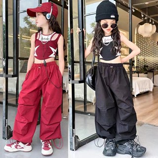 เด็กหญิง Workwear ฤดูร้อนเด็กเปิดกลับแน่น I-Halter เสื้อกั๊กสาวหลวม Drawstring กางเกงลำลอง