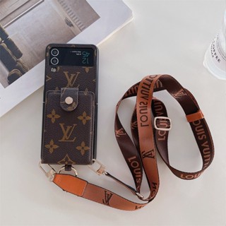 เคสโทรศัพท์มือถือหนัง PU ฝาพับ พร้อมช่องใส่บัตร และแหวนคล้องนิ้ว สไตล์คลาสสิก สําหรับ Samsung Galaxy Z Flip 5 Z Flip 4 5G Z Flip3 Z Flip 1/2