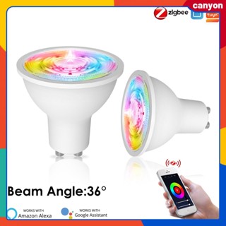 Tuya Zigbee Smart Gu10 สปอตไลท์หรี่แสงได้ Rgb+cct 90-240v 5w 36° Beam Angle Led Light Bulb Timer Control Support Voice Control canyon