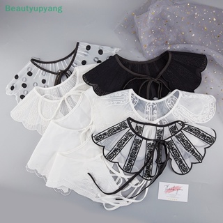 [Beautyupyang] เสื้อเชิ้ต คอปกตุ๊กตาปลอม แต่งลูกไม้ ถอดออกได้ สําหรับผู้หญิง