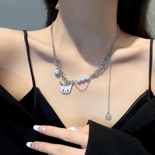 YH Sweet Cool Ins Imp Pearl Necklace Female Students New Splice Reflective Personality Collar Chain Fashion Versatile Neck Chain Fashion